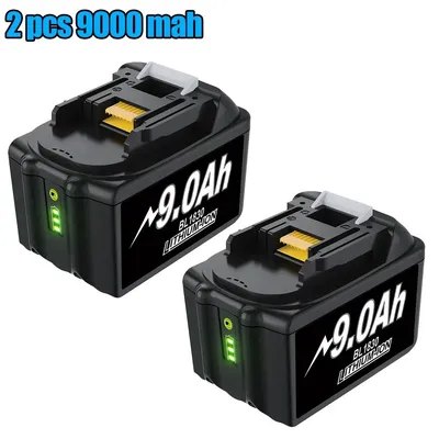 Immagine prodotto di Batteria di ricambio per utensili elettrici - 18 V agli ioni di litio - Confezione da 2 da 9,0 Ah (9000 mAh) - Compatibile con BL1860/BL1850/BL1840B/BL1830B