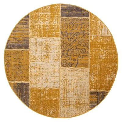Produktbild von Teppich Vintage Rund - Spring Patchwork Ockergelb Taupe