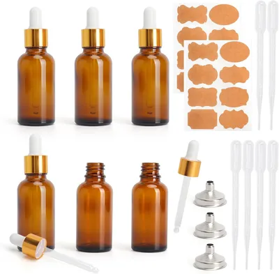 Obrázok produktu pre Sklenené pipety, hnedé, objem 30 ml, 6 kusov, vhodné na aromaterapiu
