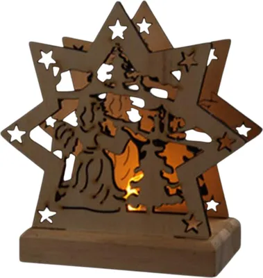 Image de Etoile ange de noel en bois a led