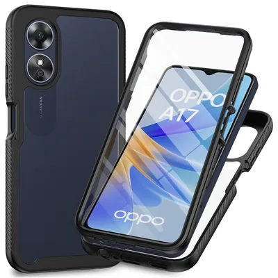 Immagine prodotto di Custodia per Oppo A17, paraurti con protezione dello schermo a 360° incorporata, custodia protettiva per tutto il corpo nero