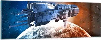 Produktbild von Bilder auf glas - Kosmos Sputnik - 90x30cm - Glasbilder - Wandbilder - Kunstdruck - zum Aufhängen bereit - Wanddekoration aus Glas - Glas Bilder - Wandbild auf Glas - Einteilig - GAB90x30-3597