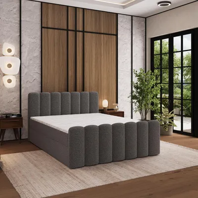 Produktbild von Masseno Boxspringbett CELLA 160x200 cm Komplett-Set mit Bonell Matratze und Topper, Polsterbett mit Bettkästen -Grau, QUELLE 92