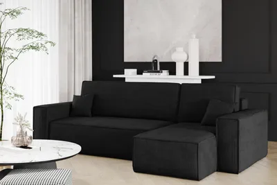 Produktbild von Kaiser Möbel Ecksofa mit schlaffunktion und bettkasten, Sofa L-form, Couch L-form BEST Dicker Cord Schwarz Rechts