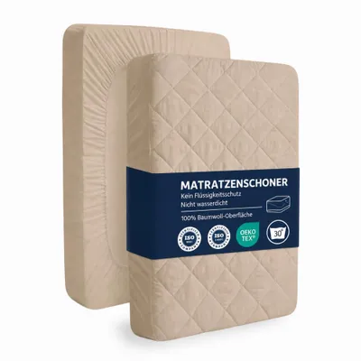 Produktbild von Brauner gesteppter Matratzenbezug aus 100% Baumwolle - Matratzenschoner, Spannbetttuch 140x200 cm