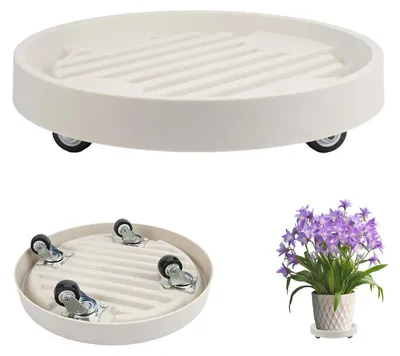 Immagine prodotto di Omgoods - Carrello per piante in plastica rotondo con 4 ruote - Capacità di carico: 40 kg - Adatto per interni ed esterni