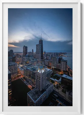 Produktbild von Foto der Stadt Chicago– Wandbild mit Rahmen – Gerahmtes Bild  – Wanddekoration – 70x100 cm –  Weiß Rahmen