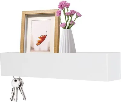 Produktbild von Schlüsselhalter mit Ablage – Schlüsselablage – Wandmontage – 5 Haken – Weißes Metall – 43,5 x 7,5 x 8 cm