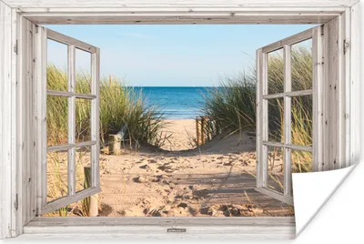 Produktbild von MuchoWow® Poster Durchblick - Strand - Meer - Dünen - Sand - Wasser - Hochgras 60x40 cm - Schlafzimmerdekoration