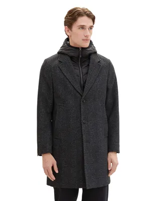 Produktbild von TOM TAILOR Herren 2-in-1 Karo Wollmantel mit abnehmbarer Innenjacke, deep herrin
