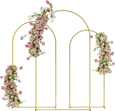 Image de Outsunny Lot de 3 supports d'arche de fond en métal doré pour mariage, 2,2 m, 2 m, 1,8 m, arche de jardin, mariage, fête d'anniversaire, fête prénatale, arche de ballons floraux