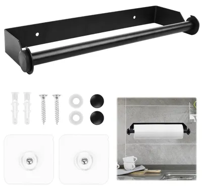 Image de Porte-rouleau de papier essuie-tout sans perçage, porte-rouleau en acier inoxydable pour la cuisine, support pour rouleaux de papier essuie-tout, porte-papier essuie-tout, support avec rainure pour papier essuie-tout, support pour rouleau de papier essuie-tout