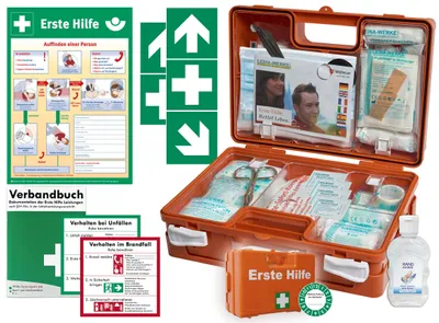 Produktbild von Verbandskoffer (K) Typ C -Komplettpaket- Erste Hilfe nach aktueller DIN 13157 für Betriebe INKL. PERF. VERBANDBUCH +Hygiene-Gel & AUSHANG +Aufkleber