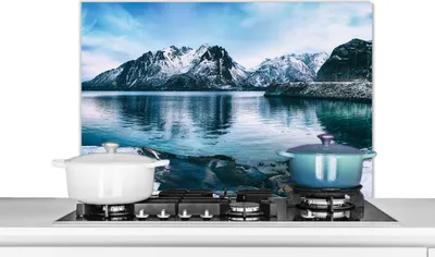 Obrázek produktu pro KitchenYeah® Splashback kitchen - Kuchyňský splashback - Ochrana stěny sporáku a dřezu - Voda - Hory - Příroda 90x60 - Alu-Dibond (alternativa ke skleněnému splashbacku) - Tepelně odolný - Splashback na sporák