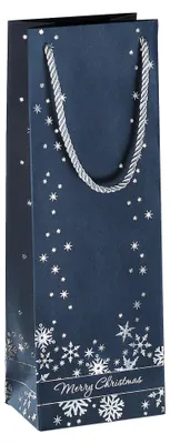 Produktbild von SIGEL GT112 Premium Geschenktasche Flasche, Silver Snowflakes, 12,5 x 36 cm, 1 Tasche