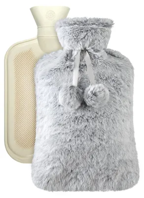 Imagen del producto de Bolsa de agua caliente - 2 litros - Funda de peluche suave - Sin fugas - Natural