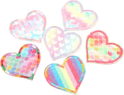 Produktbild von 6 Stück gestickte Aufnäher, Applikationen, Stoffaufkleber, DIY-Bekleidungszubehör, Regenbogenherz-Design zur Dekoration