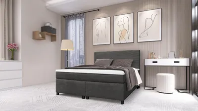 Produktbild von Boxspringbett Paxos Cordstoff Graphite 140x200 Hotelbett Bonellfederkern Bett