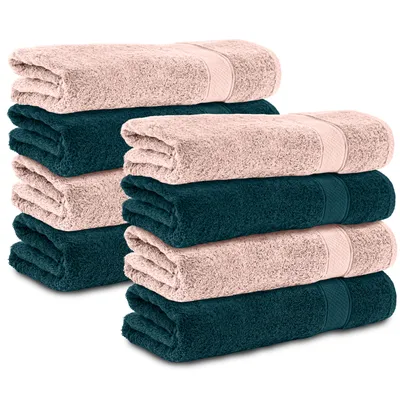 Produktbild von Komfortec 8er Duschtücher 70x140 cm Set aus 100% Baumwolle, 470g/m², Frottee, Weich, Rosa/Petrol