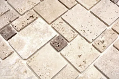 Produktbild von Handmuster Mosaik Fliese Travertin Naturstein Kombination Travertin beige MOS43-1212-15_m