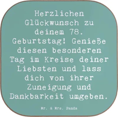 Produktbild von Mr. & Mrs. Panda Untersetzer für Gläser Spruch 78. Geburtstag - Meeresbrise - Geschenk, Happy Birthday, gläseruntersetzer, Tischuntersetzer, Freude, Tischschoner, feiern