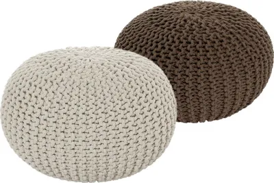 Produktbild von Soma Sitzhocker Pouf Hocker SET 2 Stück Grobstrick-Optik Ø 55 cm, H 37 cm (BxHxL) 55 x 37 x 55 cm natur & zimt