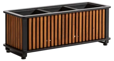 Produktbild von Dehner Pflanzkasten Boston, Blumentopf mit 3 Pflanzeinsätzen je 3x 15 l, ca. 86 x 33 x 33 cm, Innenmaß ca. 26 x 23.7 x 26 cm, FSC® es Akazienholz / Aluminium, braun /schwarz