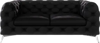 Produktbild von S-STYLE MÖBEL - Chesterfield Sofa 2-Sitzer Cleo mit Silber Metall Füßen aus Schwarz Samtstoff, B/T/H: 185 cm/ 100 cm/ 75 cm