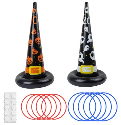 Halloween Wurfspiel, 2 Hexenhüte + 10 Ringe, 28x60 cm