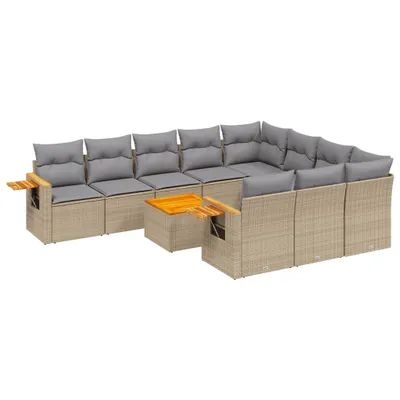 Produktbild von 11-tlg. Garten-Sofagarnitur mit Kissen Beige Poly Rattan