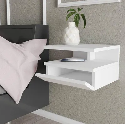 Zdjęcie produktu dla Szafka nocna do montażu na ścianie, MDF, biała, 40 x 33,5 x 30,5 cm