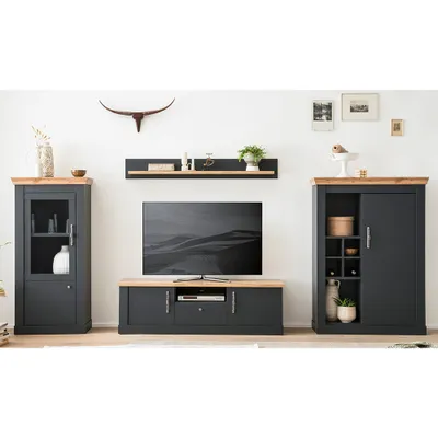 Produktbild von Wohnwandset im Landhaus Stil CESENA-61 in anthrazit mit Wotan Eiche Nb., B/H/T ca. 377/170/45 cm