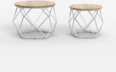 Produktbild von Couchtische 2er Set modernes Design mit Metallfuß Aragonite - Weiß