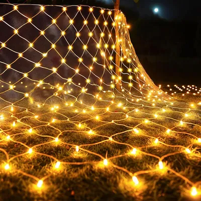 Produktbild von 1.5X1.5M 96LED Lichternetz 8 Modi Lichterkette Innen Lichtervorhang Weihnachtsbeleuchtung für Büsche Garten Weihnachten Halloween Balkon, Gelb