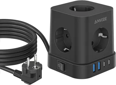 Productafbeelding van 9-in-1 stopcontactenblok met USB C - 5-voudige meervoudige stekkerdoos met schakelaar