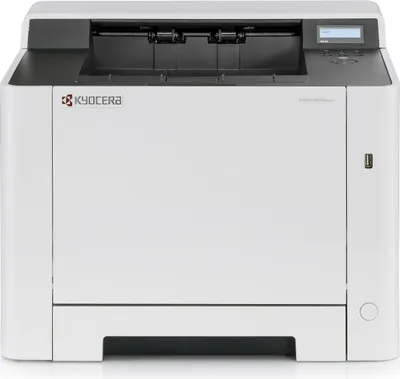 A front view of a white Kyocera ECOSYS printer on a white background.