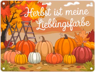 Produktbild von Herbstliche Landschaft mit Kürbissen Metallschild in 15x20 cm - Herbst ist
