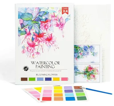 Produktbild von Aquarell Malset Blühende Blumen - 4 Motiv-Bögen - DIY Set mit Farben & Pinsel