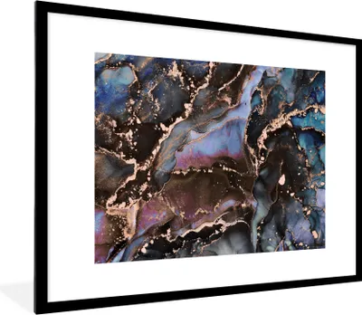 Produktbild von MuchoWow® Gerahmtes Poster Marmor - Gold - Rosa 80x60 cm - Poster mit Schwarzem Bilderrahmen Wandposter Rahmen Foto Bilder - Schlafzimmer-Dekorationen - Fotoposter