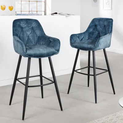 Produktbild von Design Barhocker MILANO petrol Samt Barstuhl mit Chesterfield Steppung