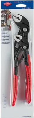 A pair of Knipex Cobra water pump pliers in their retail packaging.