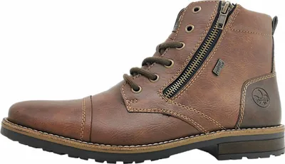 A brown leather boot is shown against a white background.