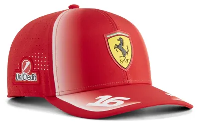 Image de Casquette Scuderia Ferrari Team Leclerc Puma 2026, article de collection officiel, casquette de baseball rouge avec le numéro 16 et l'emblème Ferrari, 100% polyester