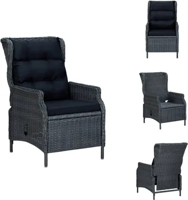 Image de vidaXL Fauteuil de jardin réglable avec coussins Poly rotin gris foncé - Chaises de jardin