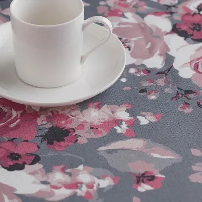 Produktbild von Graues Blumen-Tischtuch 145x220cm Polyester waschbar
