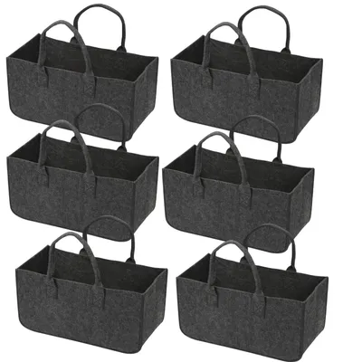 Produktbild von Clanmacy Filztaschen für kaminholz 6 Stück 50 x 25 x 25 cm Dunkelgrau Kaminholztasche Faltbar Filzkorb Kaminholzkorb Einkaufstasche