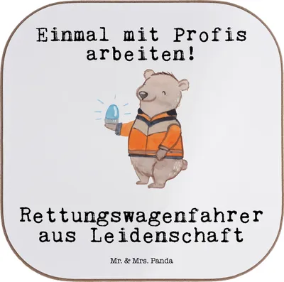 Produktbild von Mr. & Mrs. Panda Untersetzer Glas Rettungswagenfahrer Leidenschaft - Weiß - Geschenk, Tasse, Gläser, Coaster, für, gläseruntersetzer