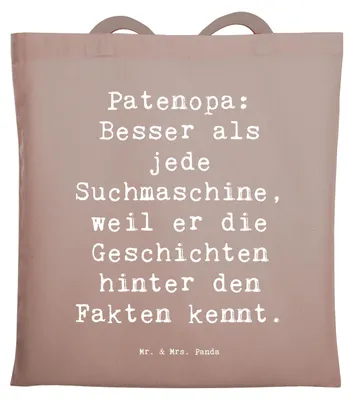 Produktbild von Mr. & Mrs. Panda Einkaufstasche Spruch Patenopa Geschichten - Braun Pastell - Geschenk, Jutebeutel, Schultasche, herzerwärmende Sprüche, Patenschaft, Überlieferungen