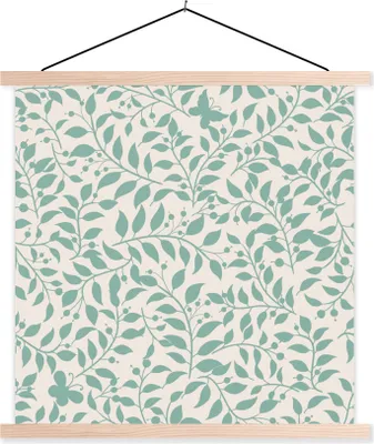 Produktbild von MuchoWow® Textilposter Blätter - Vintage - Muster 120x120 cm mit holzfarbenen Rahmen - Textil-Poster