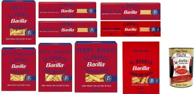 Produktbild von Testpaket Pasta al Bronzo Bronze Gezogene nudeln Pasta 9x 400g Rohe Verarbeitungsmethode + Italian Gourmet polpa 400g